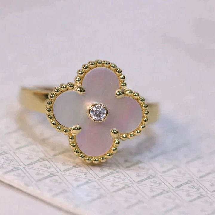 BAGUE TRÈFLE DELUXE | BLANC - OR