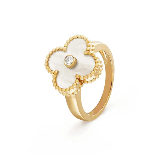 BAGUE TRÈFLE DELUXE | BLANC - OR